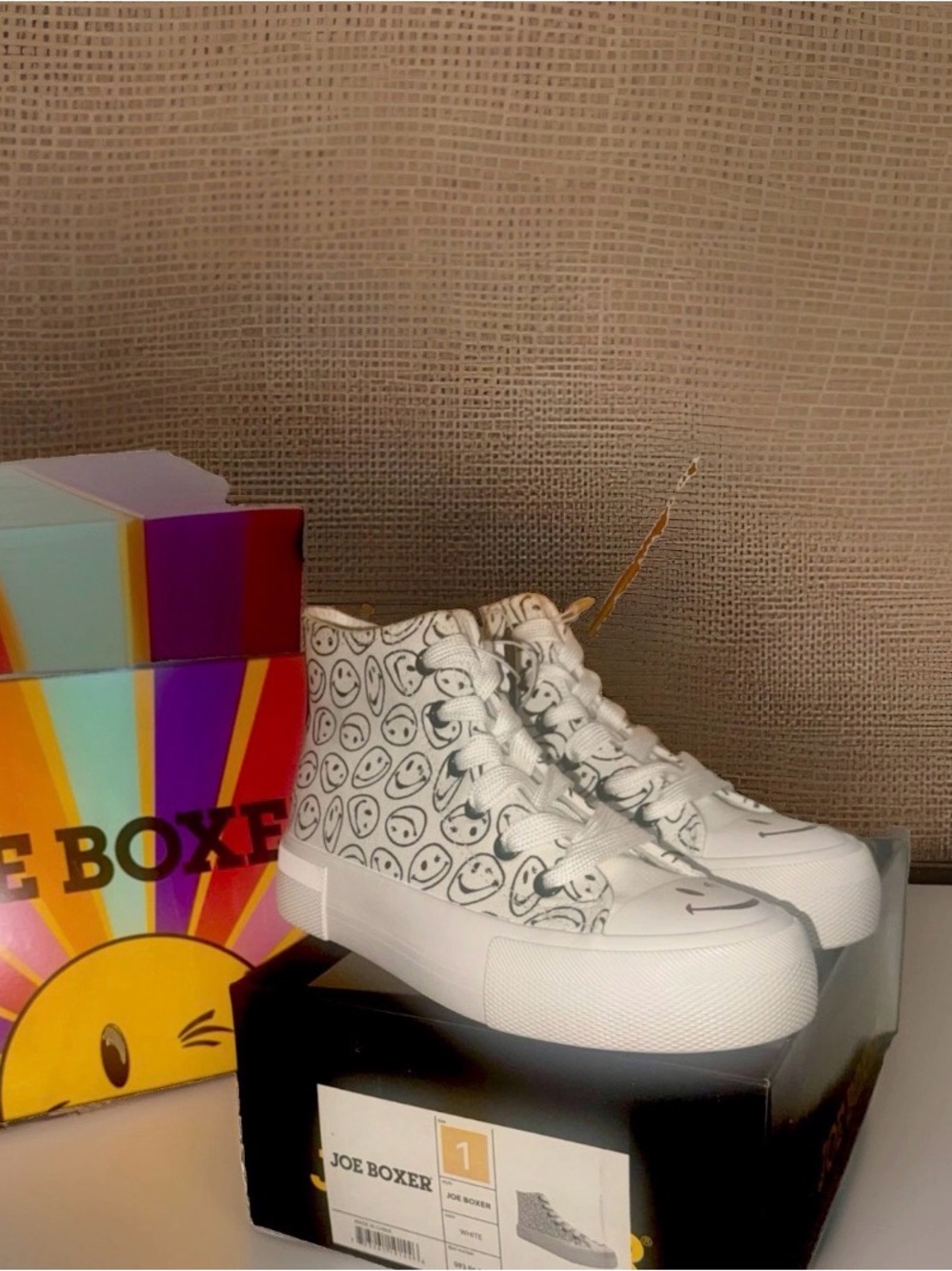 Joe Boxer White High-Top Smiley Sneakers for Kids